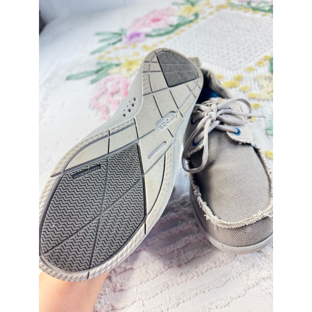 Crocs Beach Line Boat Shoes Mens 9 Gray Khaki Canvas Frayed Loafers 15366 - Picture 6 of 8